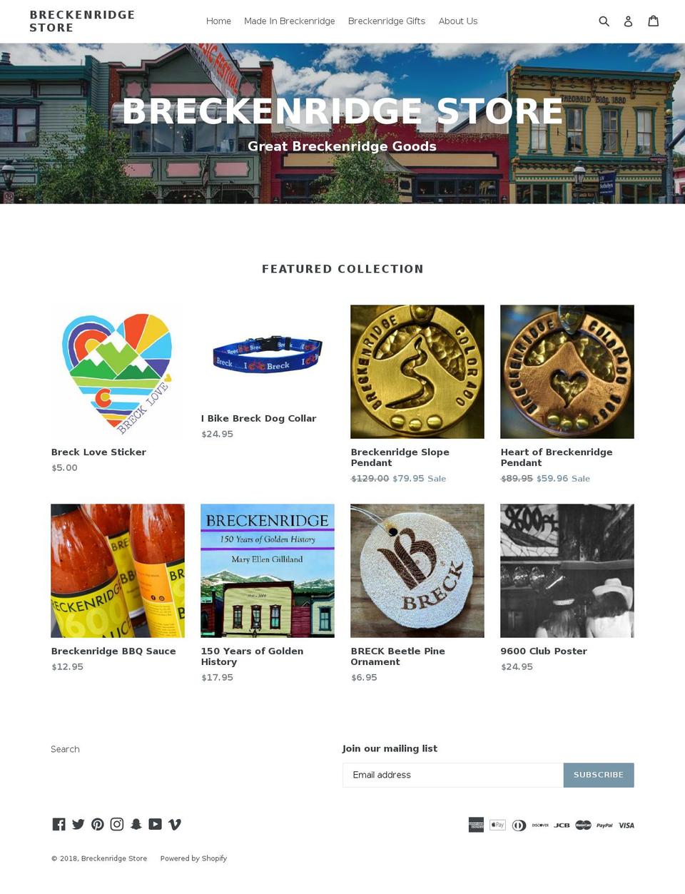 breckenridgestore.com shopify website screenshot