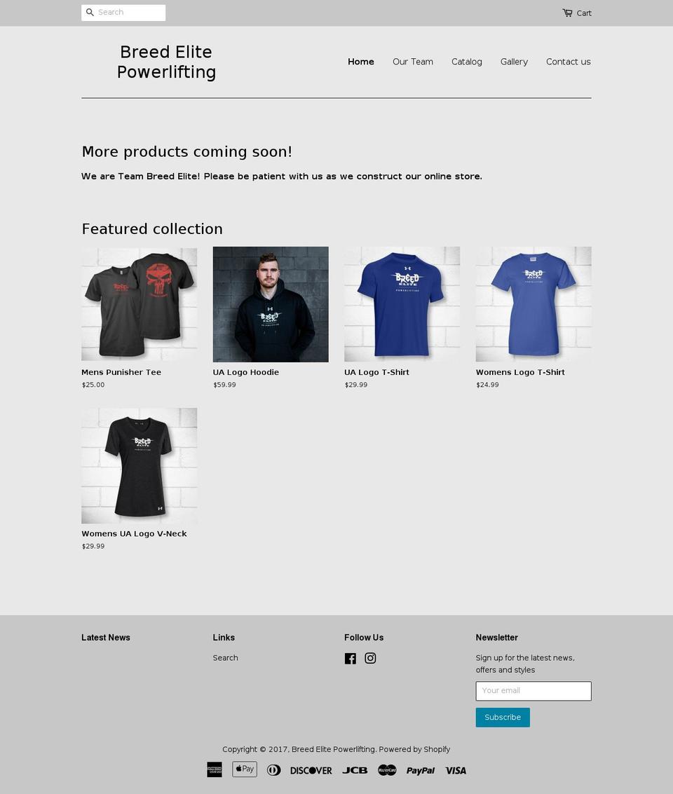 breedelitepowerlifting.com shopify website screenshot
