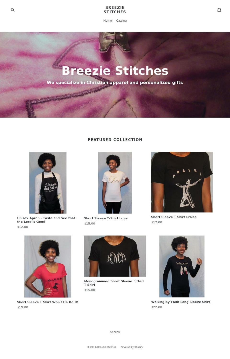 breeziestitches.com — Shopify storefront screenshot