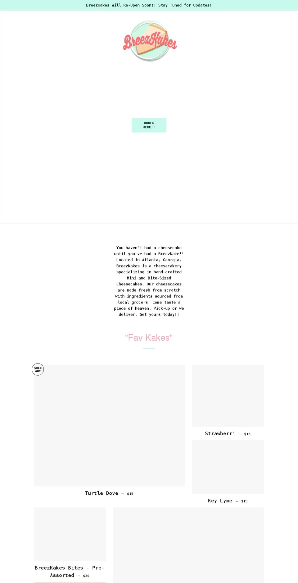 breezkakes.com shopify website screenshot