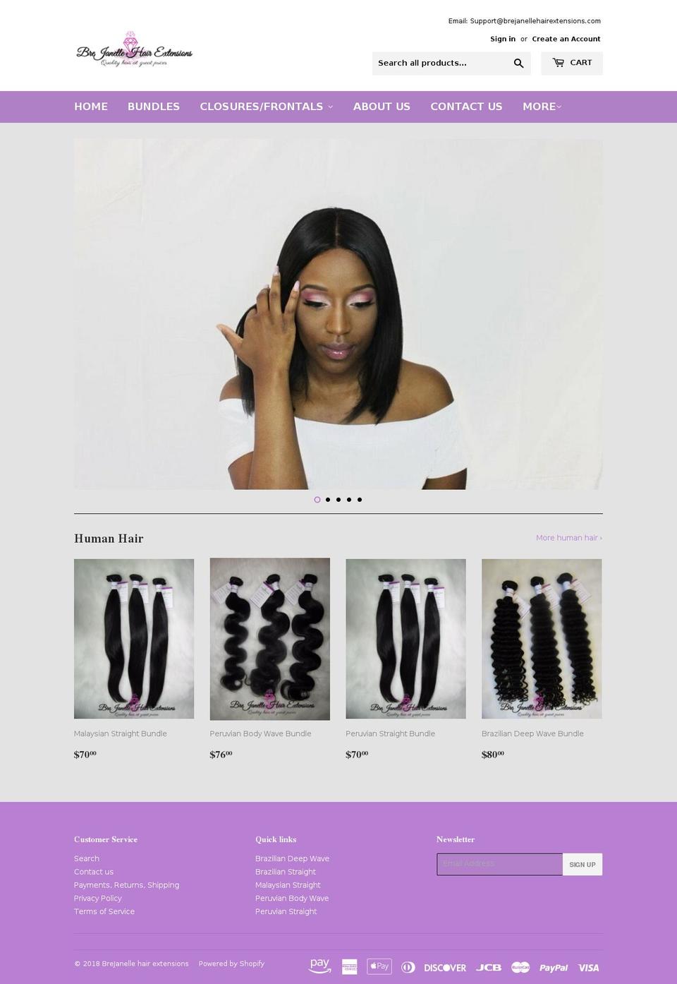 brejanellehairextensions.com — Shopify storefront screenshot