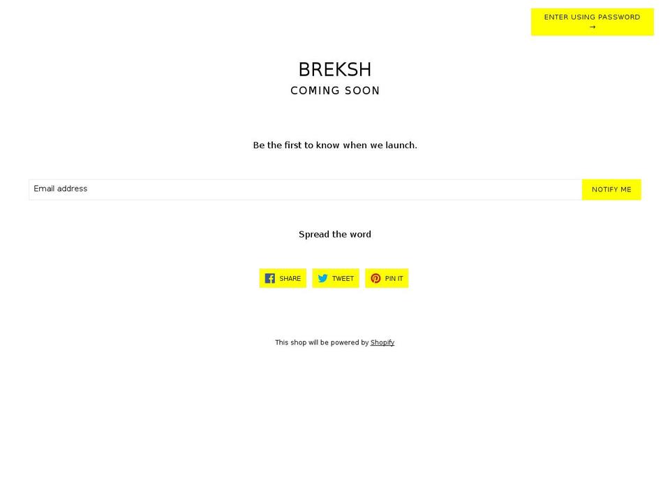 breksh.myshopify.com shopify website screenshot