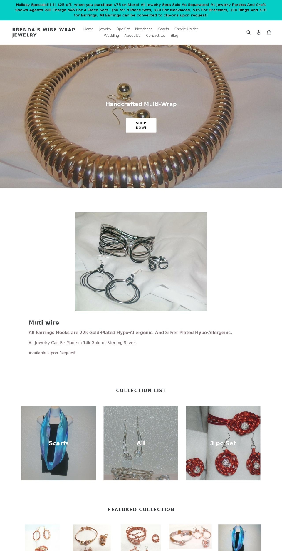 brendaswirewrapjewelry.com — Shopify storefront screenshot