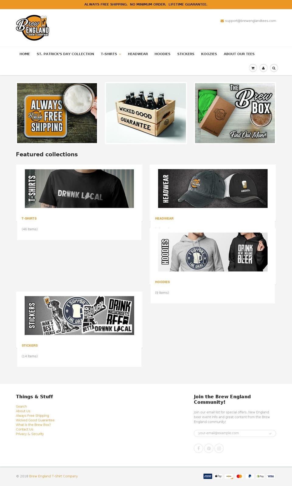 brewenglandtees.com — Shopify storefront screenshot