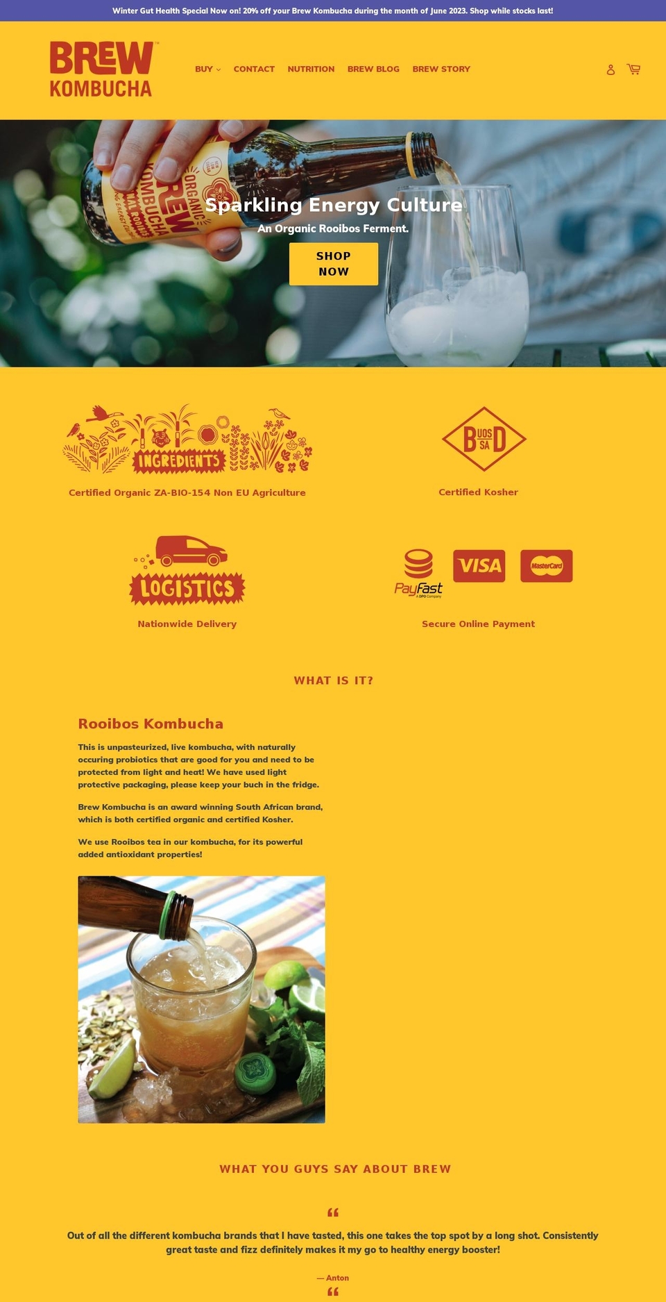 brewkombucha.co.za shopify website screenshot