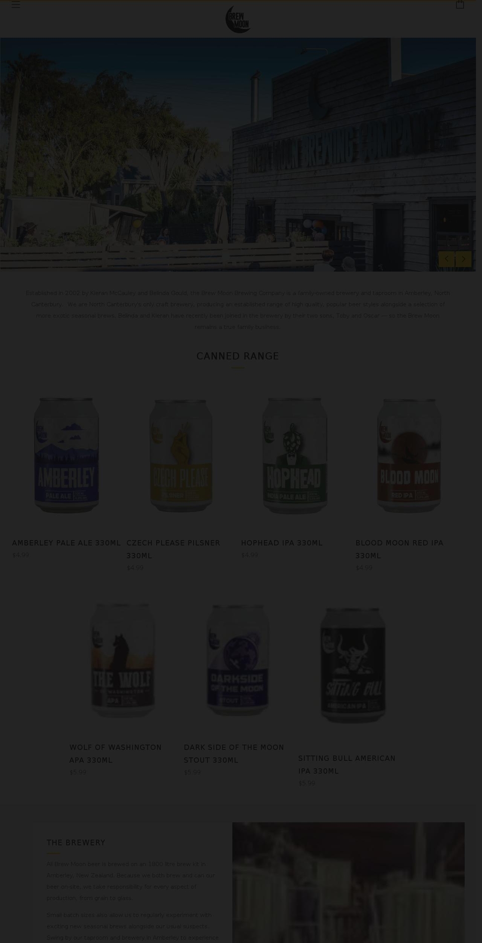 brewmoon.co.nz shopify website screenshot