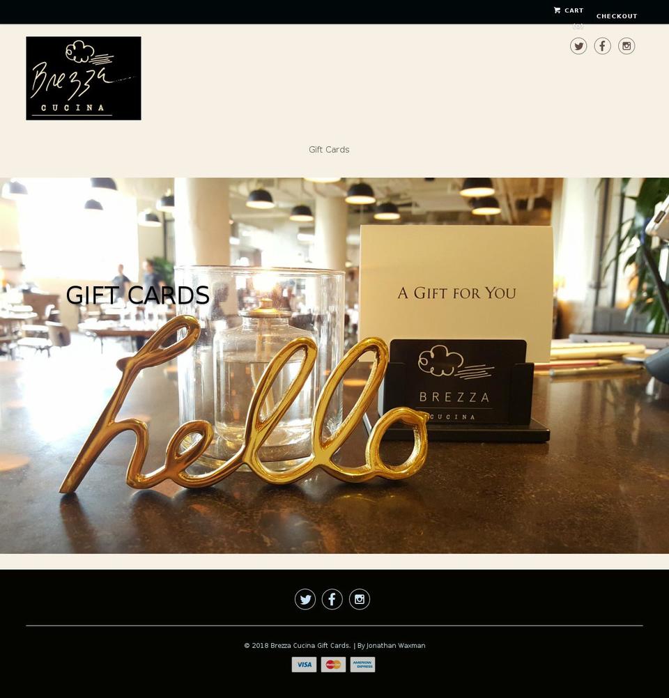 brezzacucinagiftcards.com — Shopify storefront screenshot
