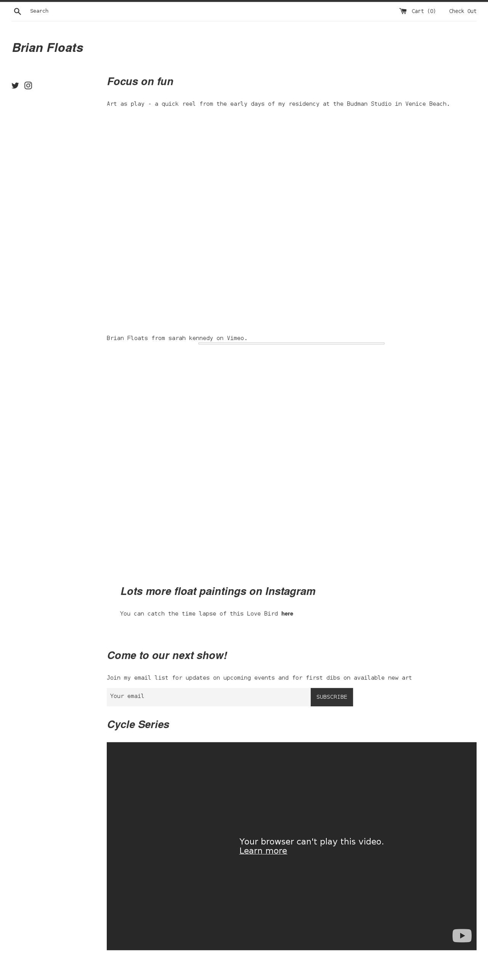 brianfloats.com shopify website screenshot