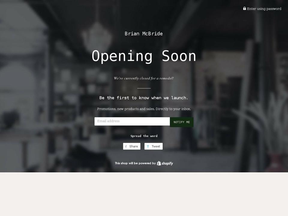 brianmcbrideauthor.com shopify website screenshot