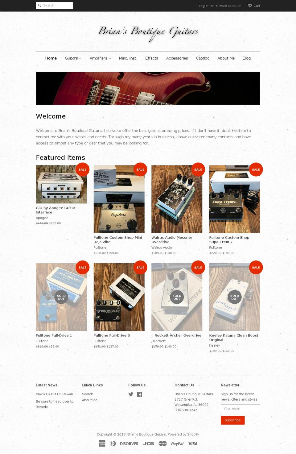 briansboutiqueguitars.com shopify website screenshot