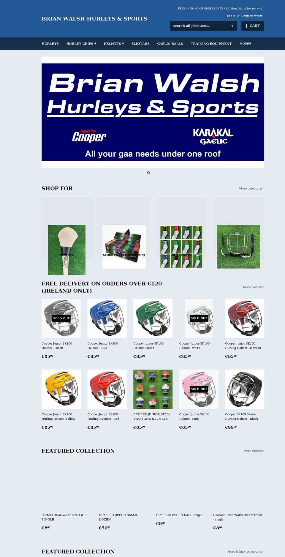 brianwalshhurleysandsports.ie shopify website screenshot