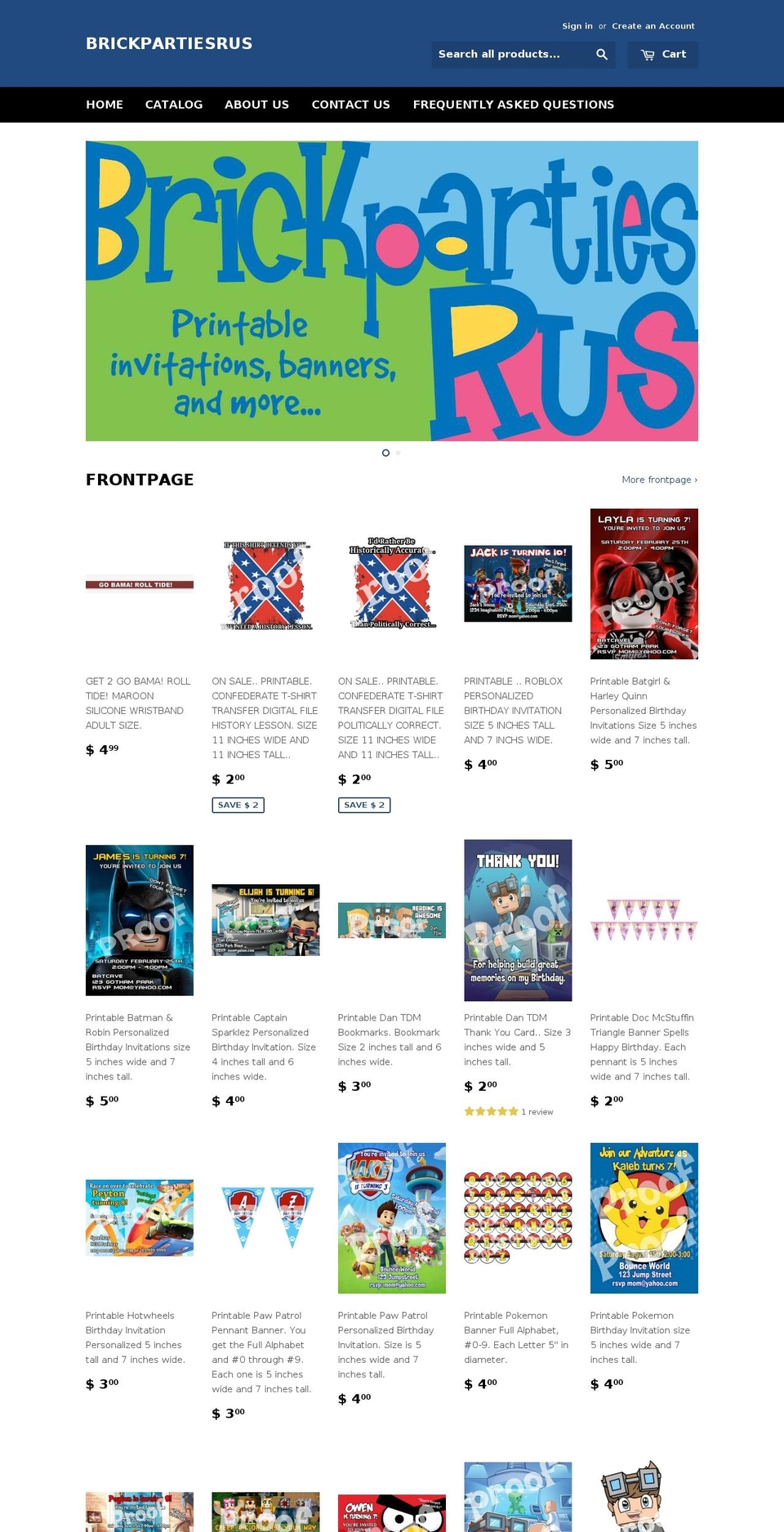 brickpartiesrus.com — Shopify storefront screenshot