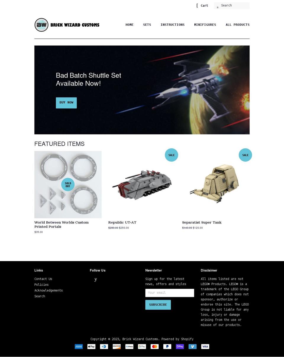 brickwizardcustoms.com shopify website screenshot