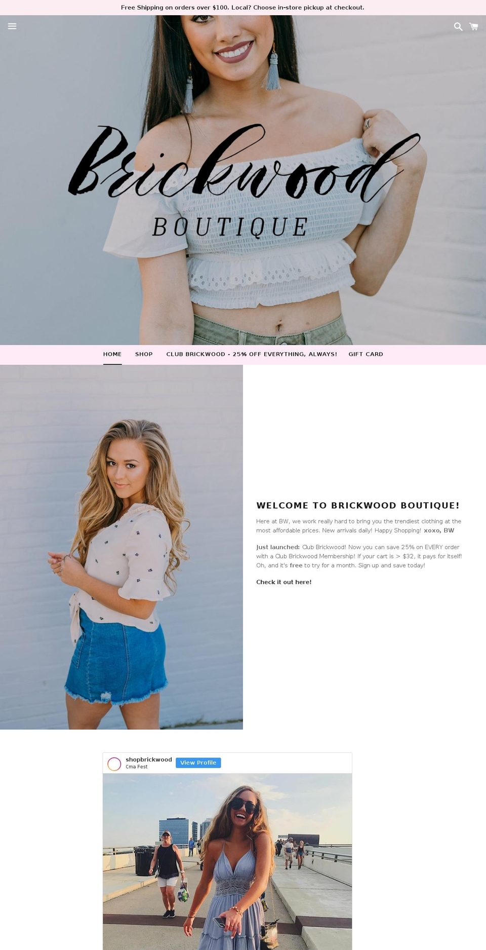 brickwoodboutique.com shopify website screenshot