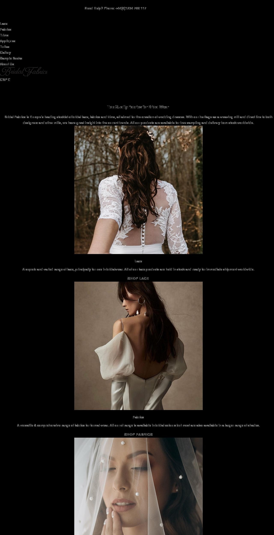 bridalfabrics.com shopify website screenshot