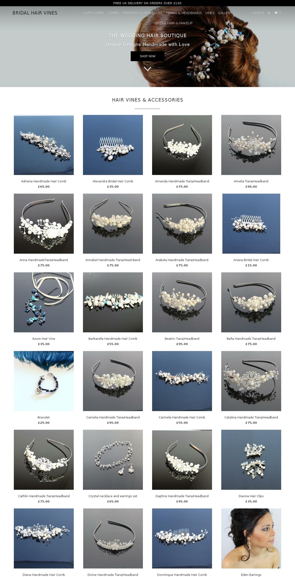 bridalhairvines.com shopify website screenshot