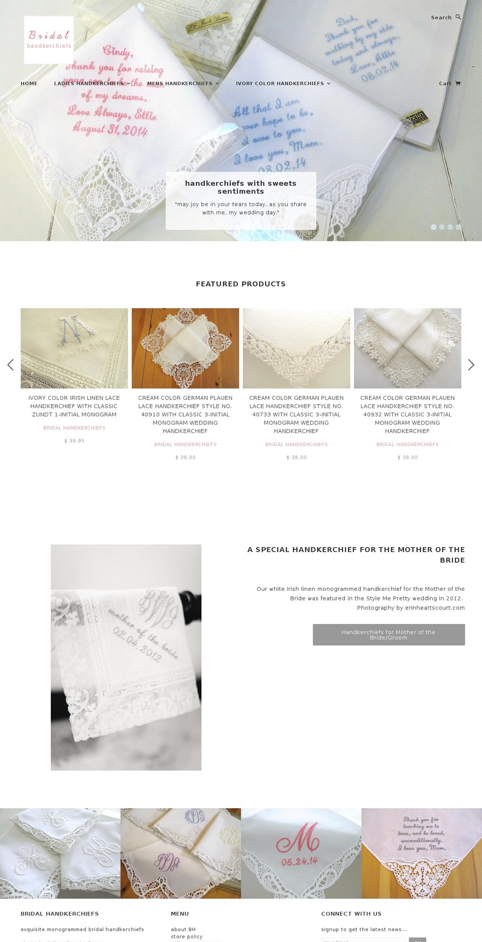 bridalhandkerchiefs.com shopify website screenshot