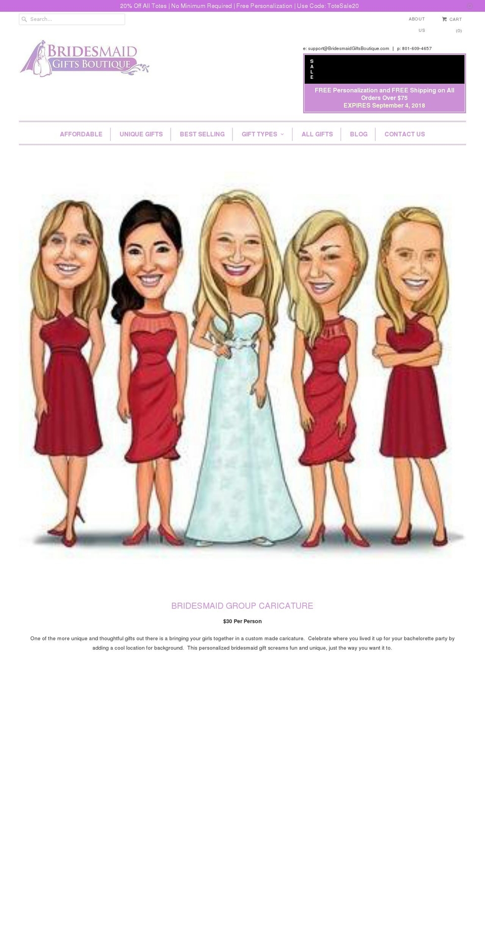 bridesmaidgiftsboutique.com — Shopify storefront screenshot