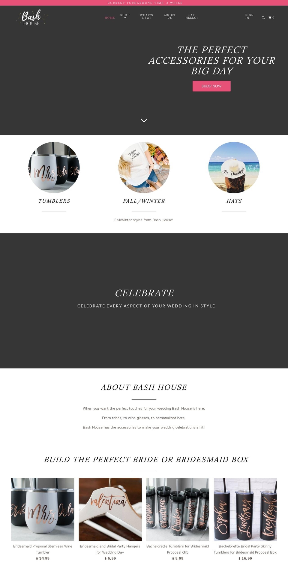 bridesmaidsandbachelorettes.com — Shopify storefront screenshot