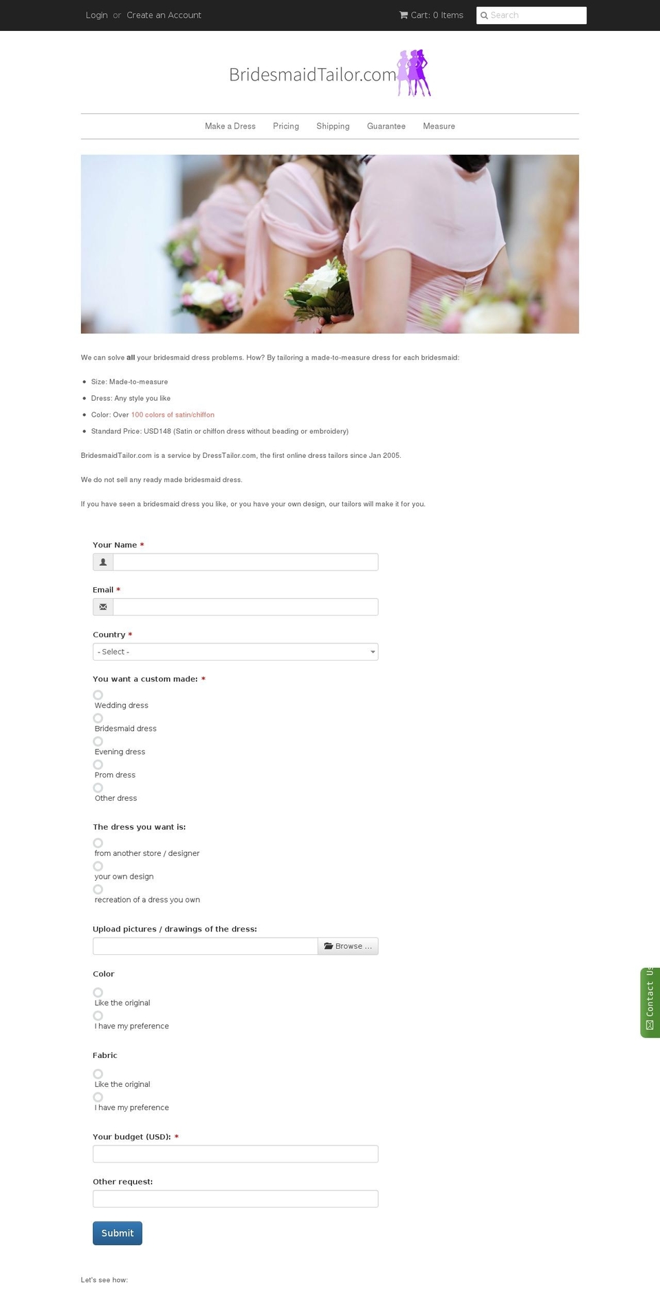 bridesmaidtailor.com — Shopify storefront screenshot