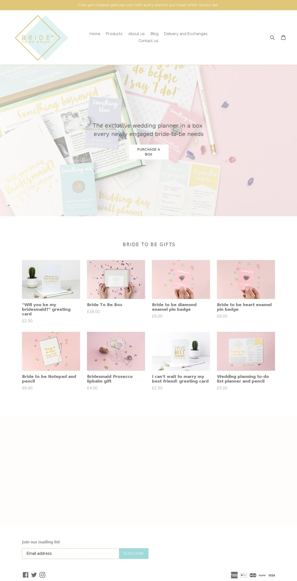 bridetobeboxes.com — Shopify storefront screenshot