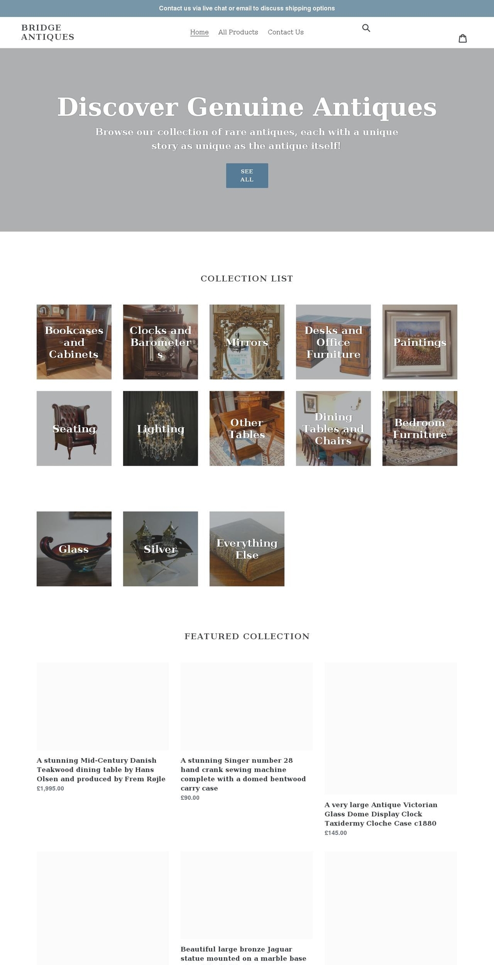 bridgeantiques.uk shopify website screenshot