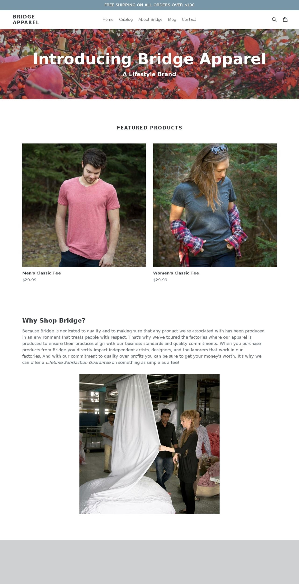 bridgeapparel.org shopify website screenshot