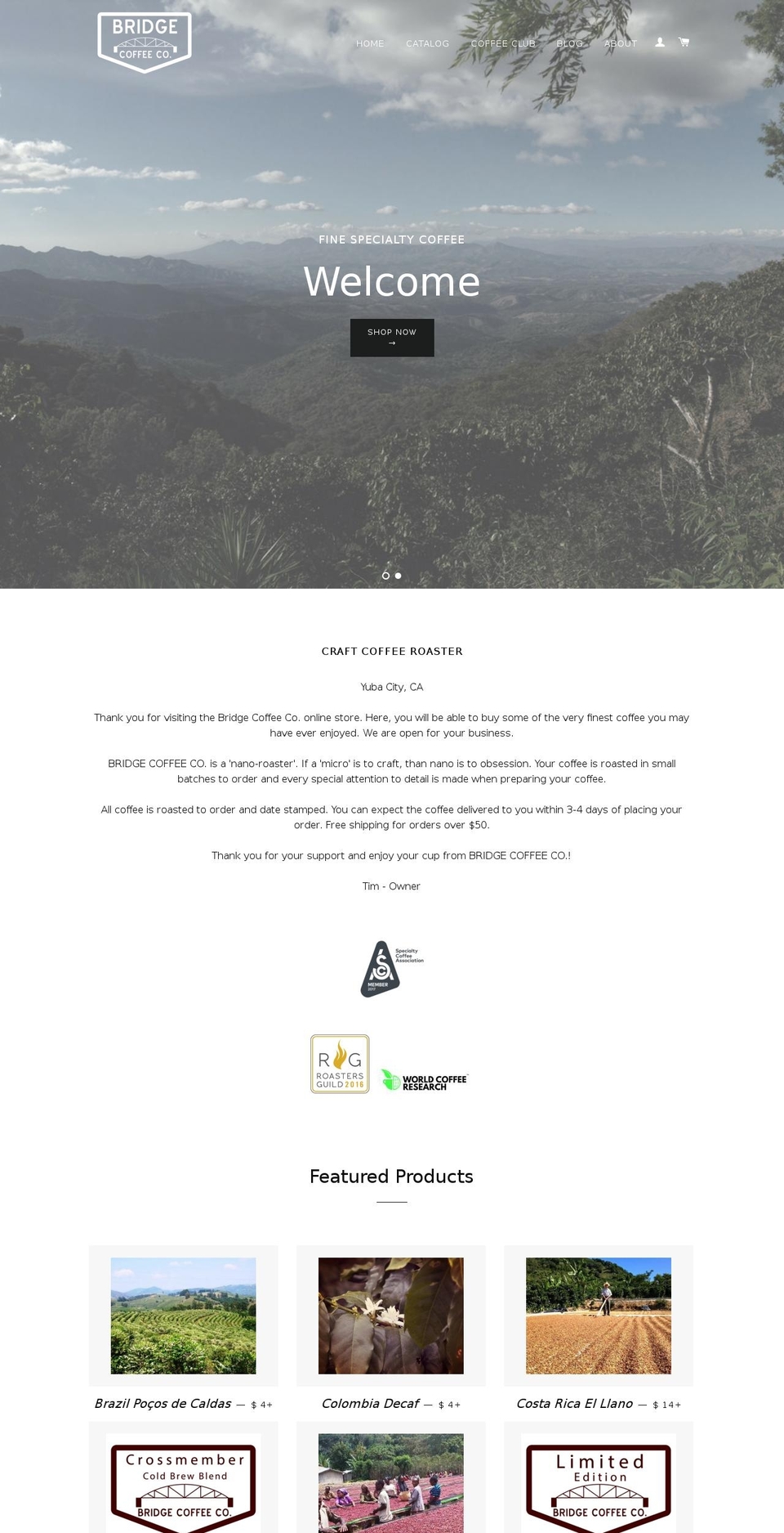 bridgecoffeeco.com shopify website screenshot