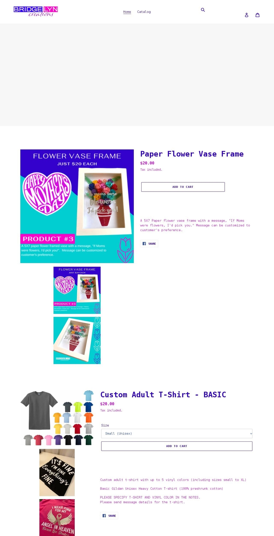bridgelyncreations.com shopify website screenshot