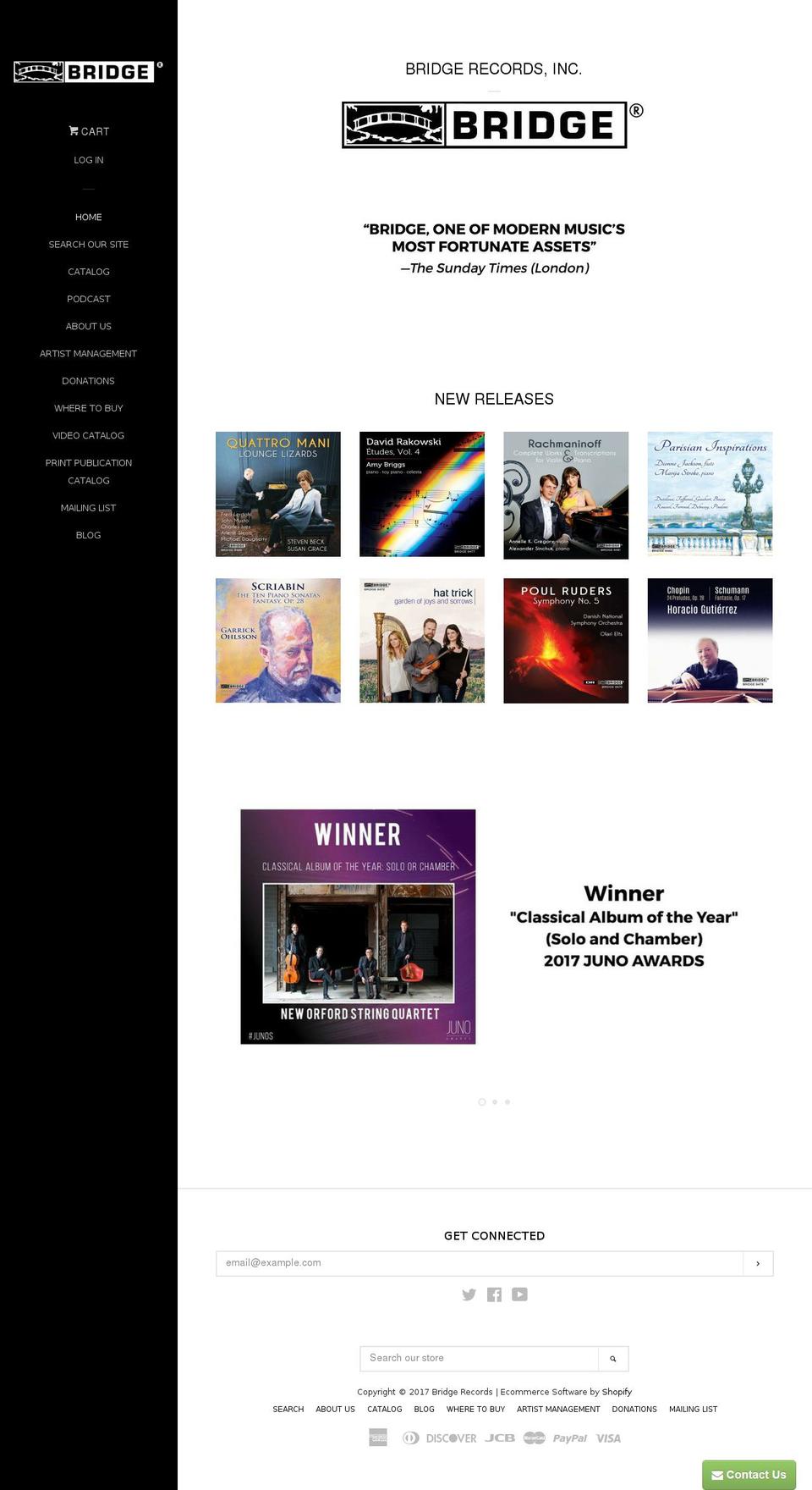 bridgerecords.net shopify website screenshot