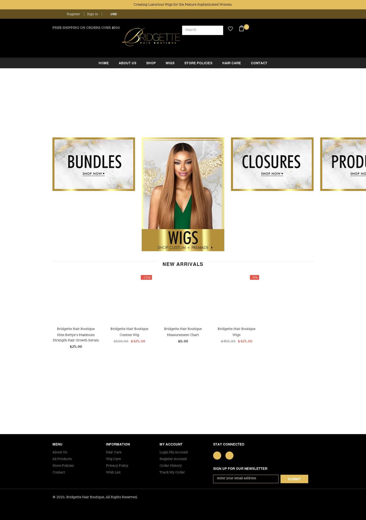 bridgettehairboutique.com shopify website screenshot