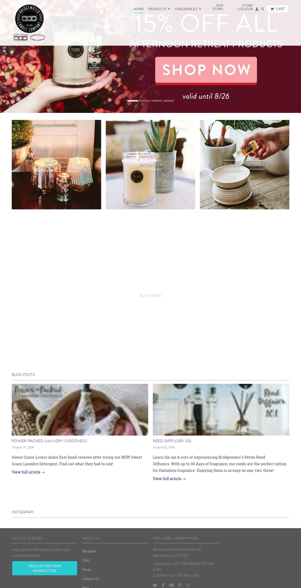 bridgewatercandles.com shopify website screenshot