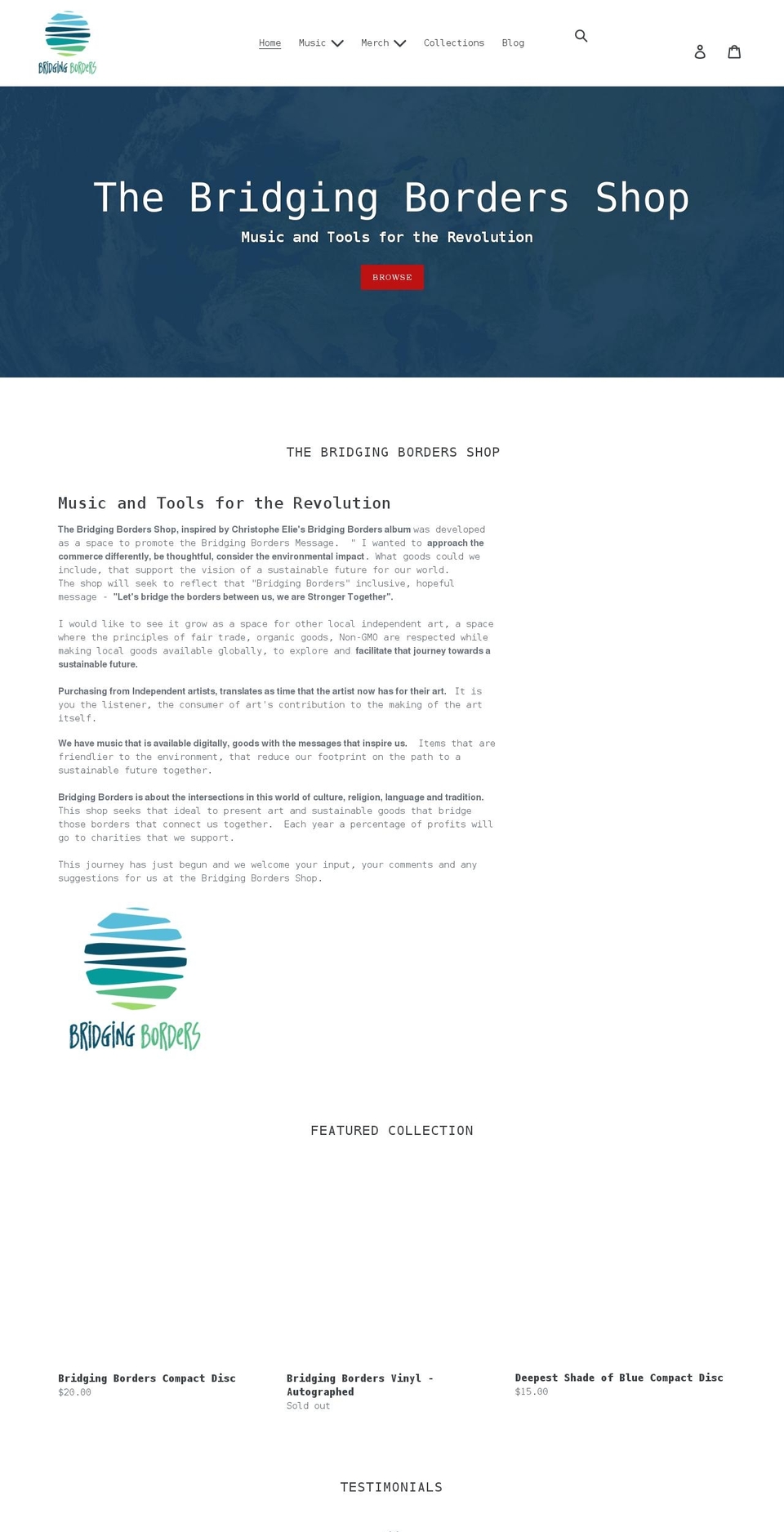 bridging-borders.com shopify website screenshot