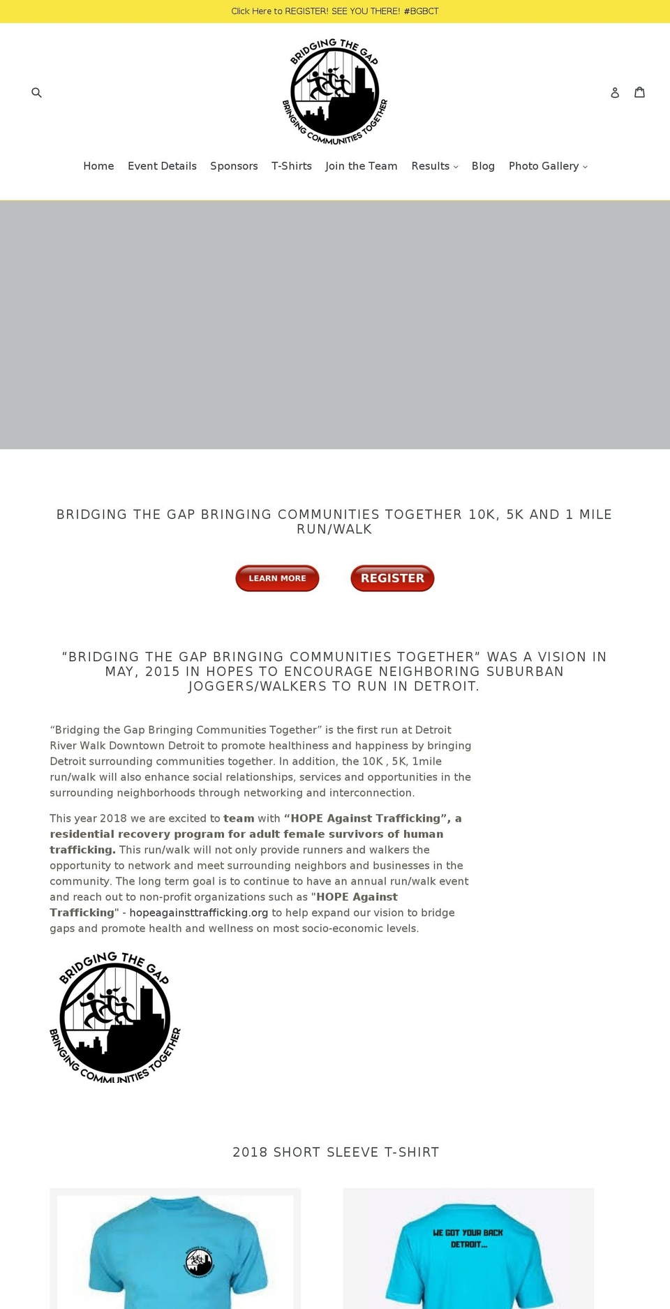 bridgingthegaprace.com — Shopify storefront screenshot