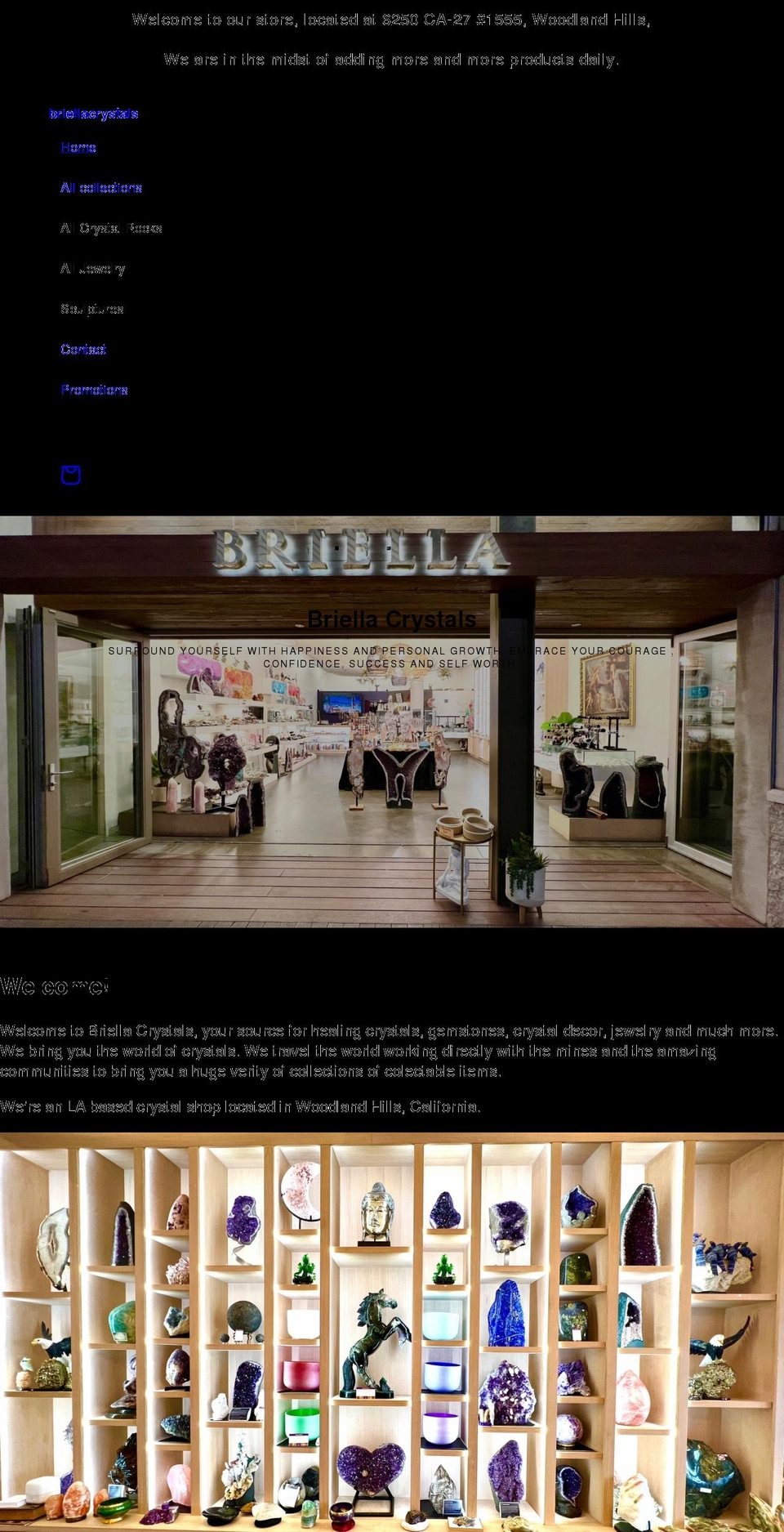 briellacrystals.com shopify website screenshot