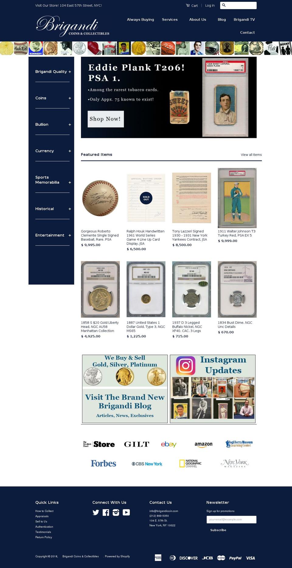 brigandicoinsandcollectibles.com — Shopify storefront screenshot