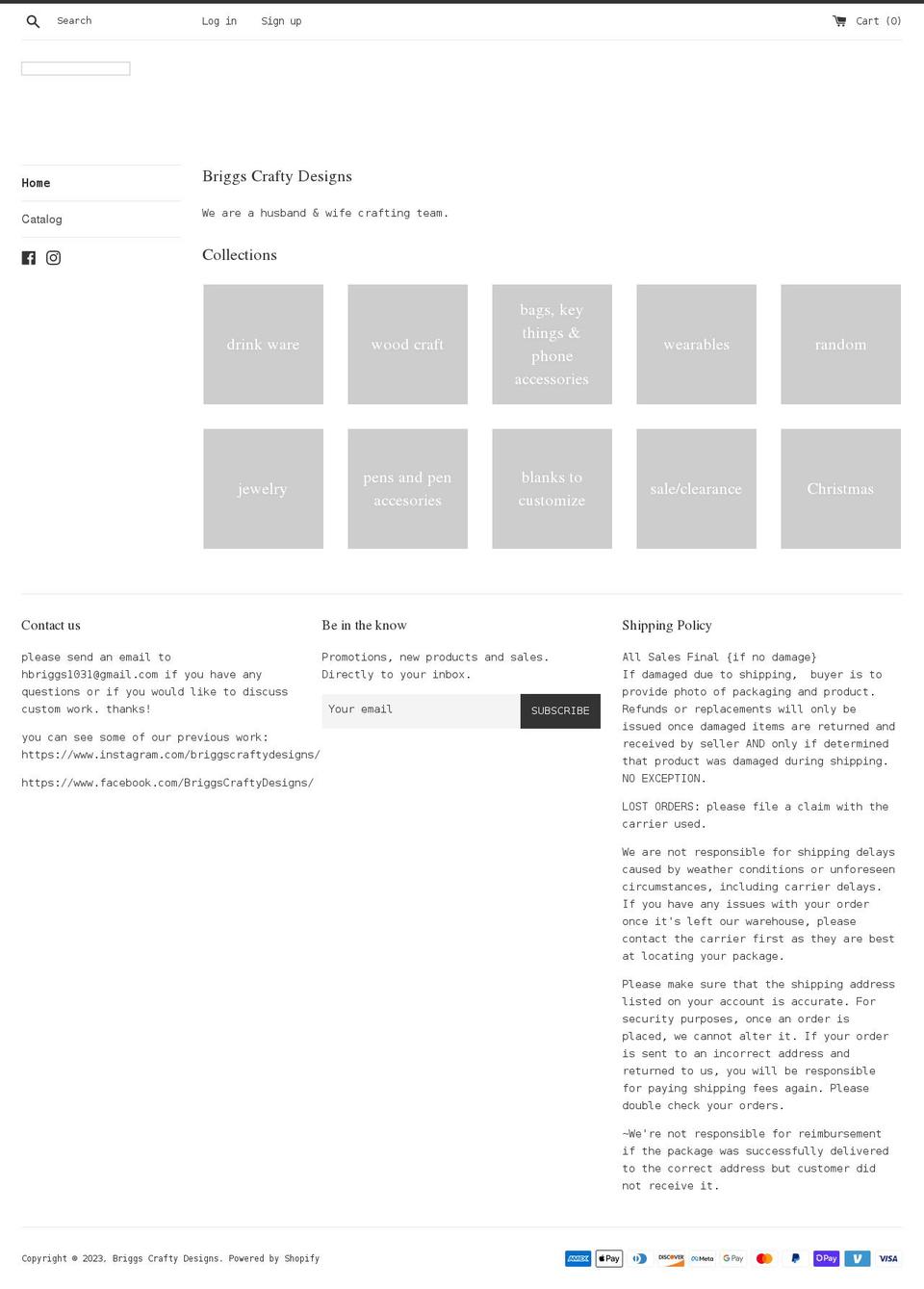 briggscraftydesigns.com shopify website screenshot