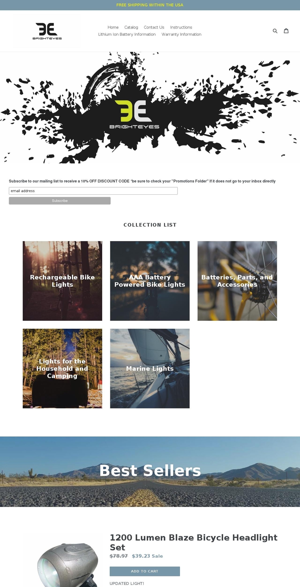 brighteyesbikelight.com — Shopify storefront screenshot