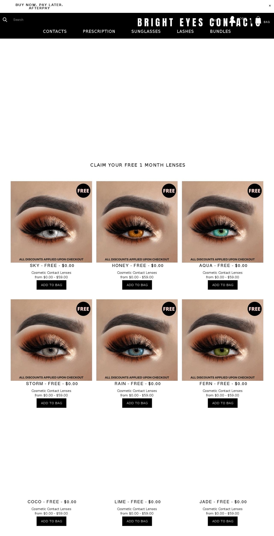 brighteyescontacts.com — Shopify storefront screenshot
