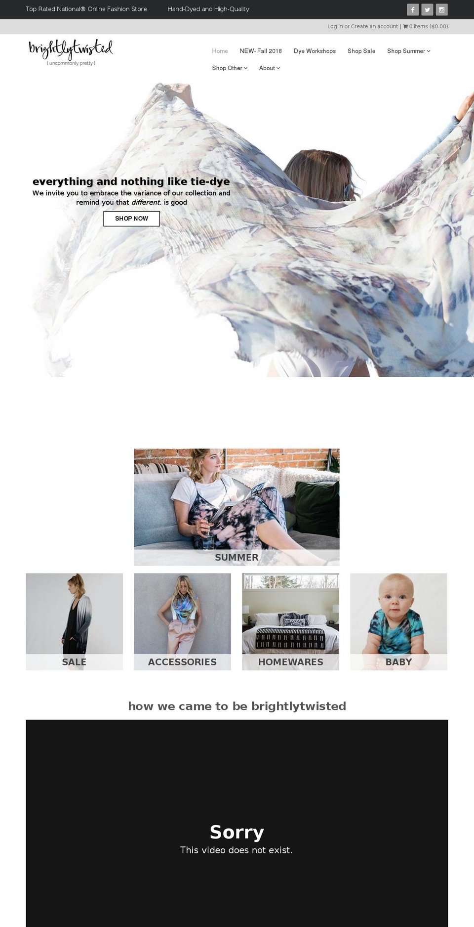 brightlytwistedtiedye.com shopify website screenshot
