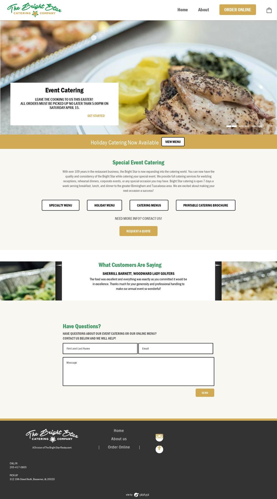 brightstarcatering.com shopify website screenshot