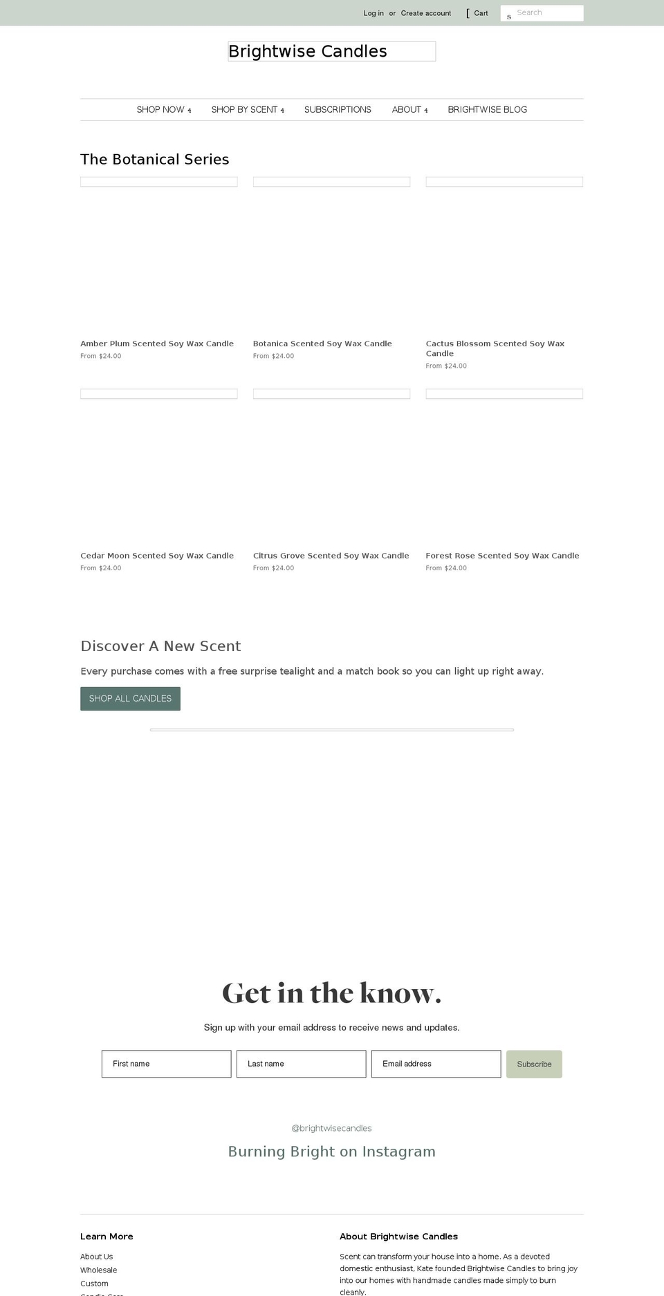 brightwisecandles.com shopify website screenshot