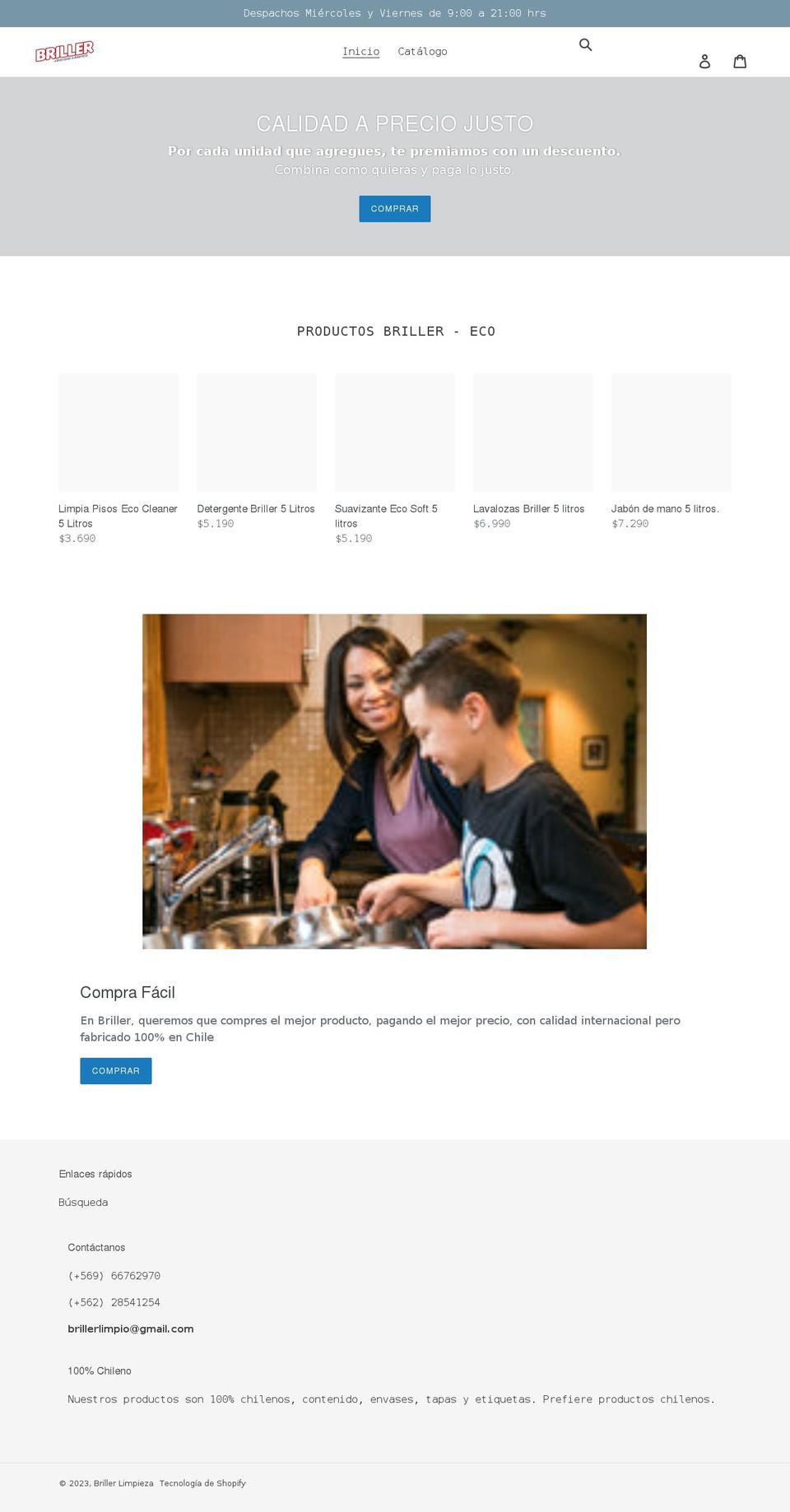 brillerlimpio.cl shopify website screenshot
