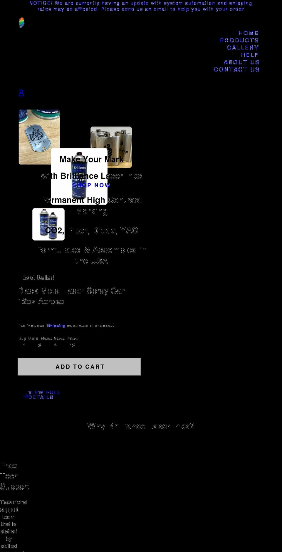 brilliancelaserinks.com shopify website screenshot