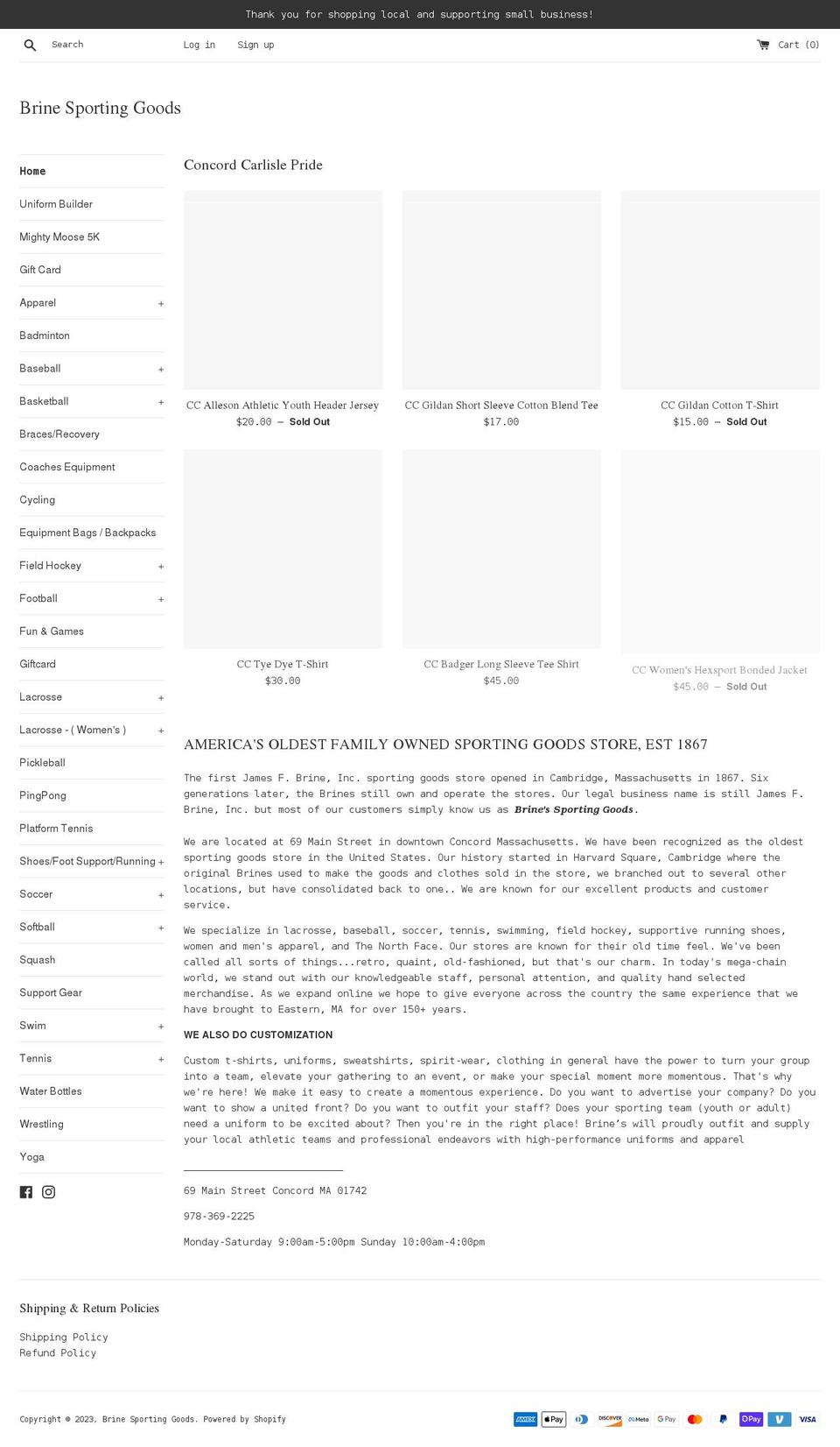 brinesportinggoods.com shopify website screenshot