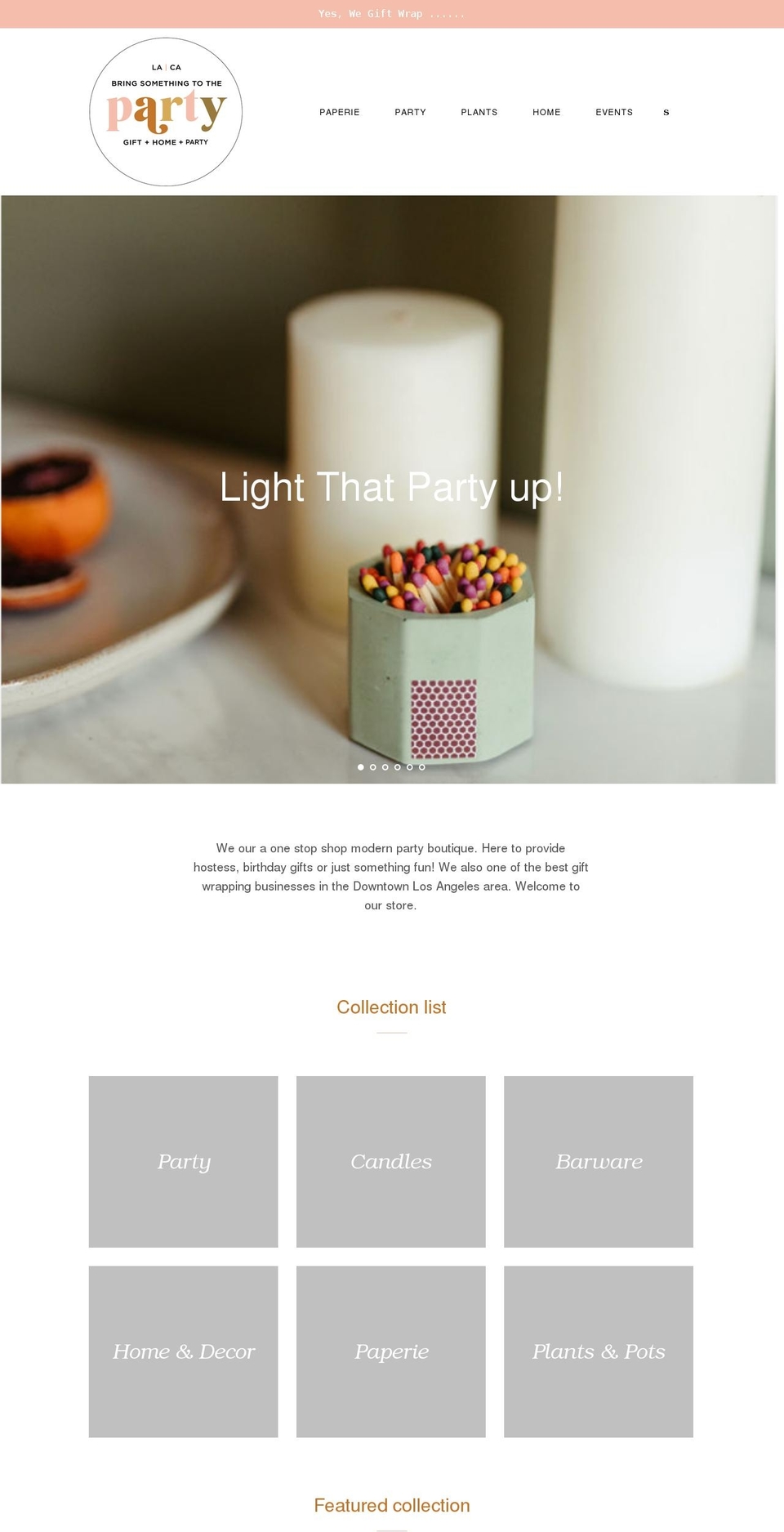 bringsomethingtothepartyla.com shopify website screenshot