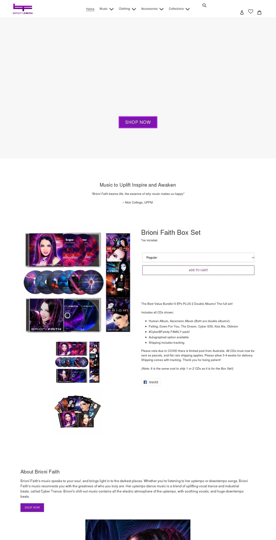 brionifaithshop.com shopify website screenshot