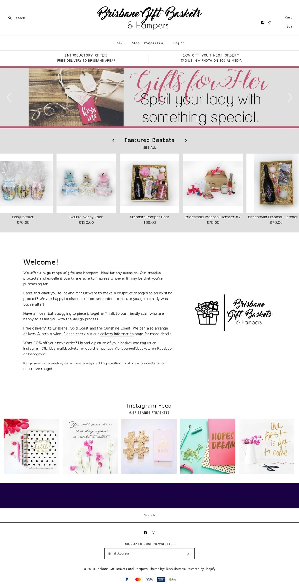brisbanegiftbaskets.com.au shopify website screenshot