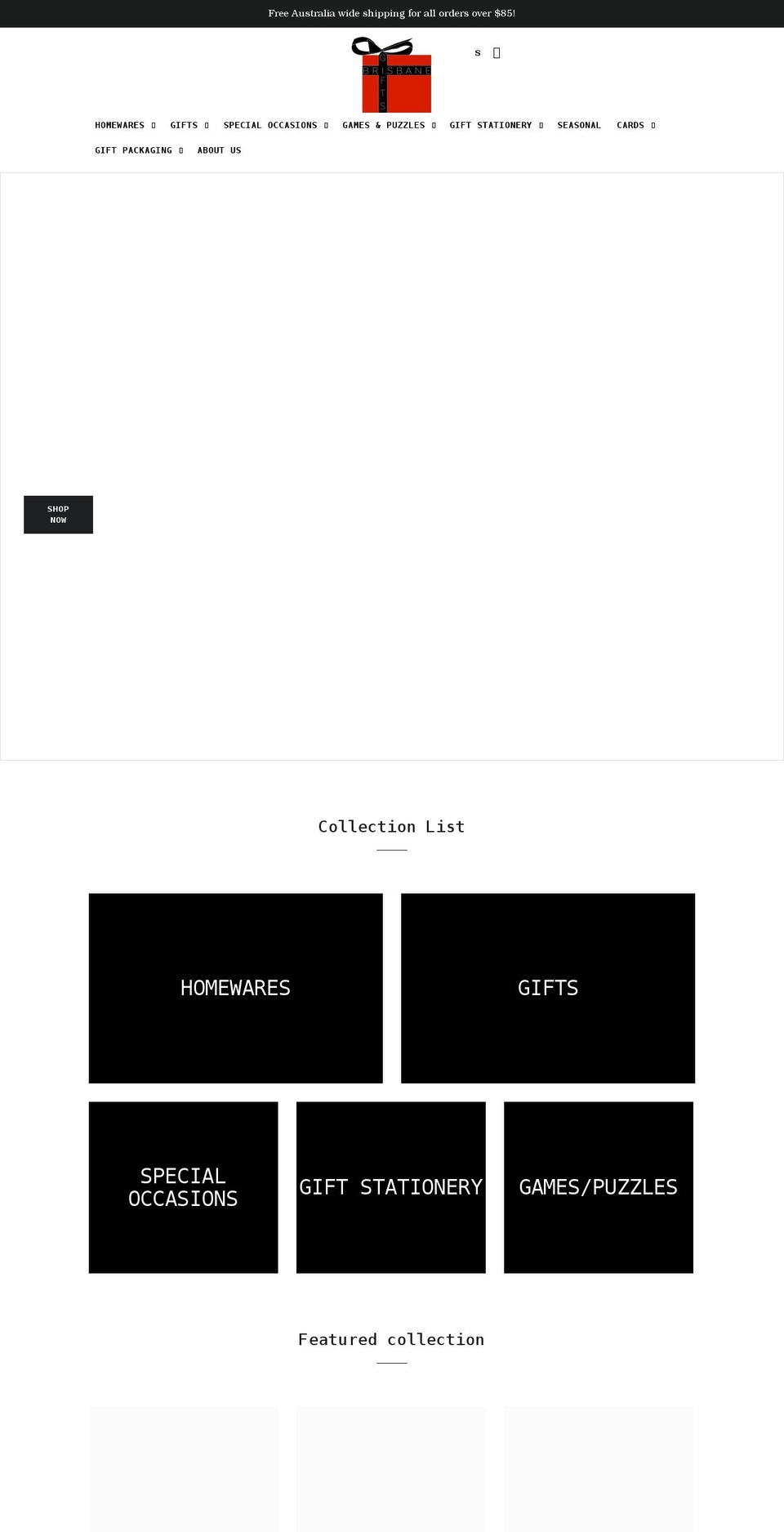 brisbanegifts.com shopify website screenshot