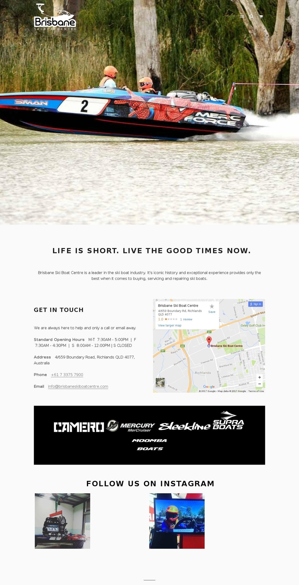 brisbaneskiboatcentre.com shopify website screenshot